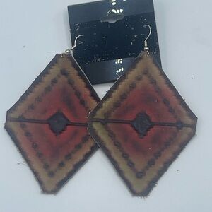 Leather Geometric Red and Brown Earrings